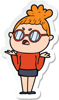 Çizgi film çıkartması. Bir insan tarafından çizilmiş rahatsız bir kadın.