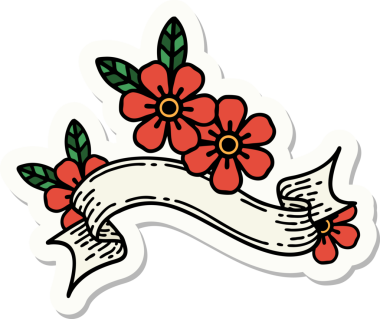 Bir insan tarafından çizilmiş çiçek pankartıyla dövme stili