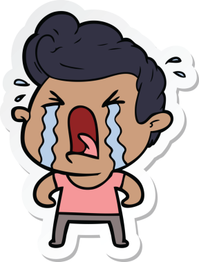 Bir insan tarafından çizilmiş ağlayan bir karikatür çıkartması.