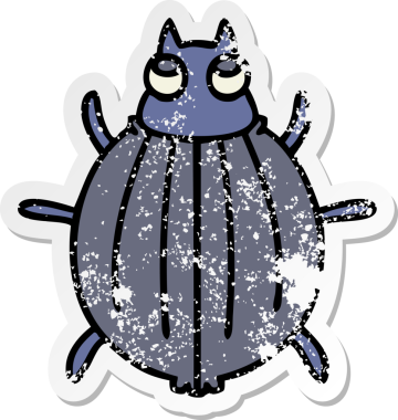 İnsan eliyle çizilmiş garip bir karikatür böceğinin sıkıntılı çıkartması.