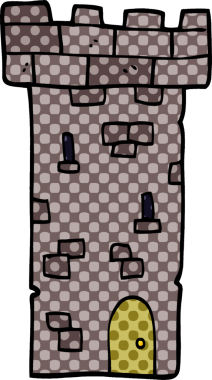 Bir insan tarafından çizilmiş karikatür kale kulesi.