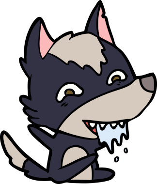 Bir insan tarafından çizilmiş aç kurt çizgi filmi.