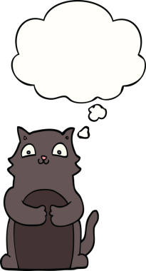 Bir insan tarafından çizilmiş düşünce kabarcığı olan çizgi film kedisi.