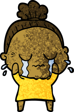 Bir insan tarafından çizilmiş ağlayan yaşlı kadın çizgi filmi.