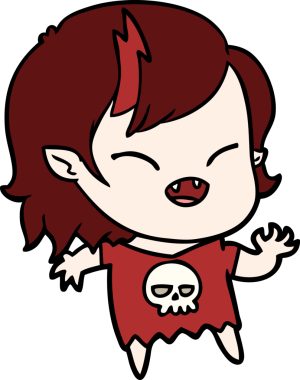 Bir insan tarafından çizilmiş gülen vampir kız çizgi filmi.