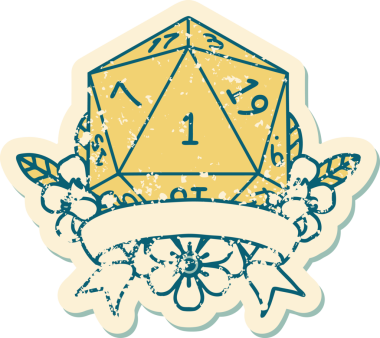 Retro Dövme Biçimi Doğal Bir d20 zar bir insan tarafından çizildi