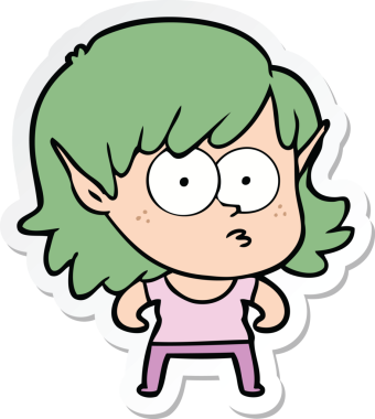 Bir insan tarafından çizilmiş karikatür elf kızı çıkartması.