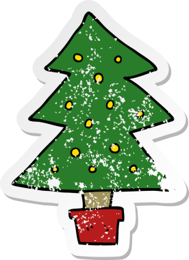 Bir insan tarafından çizilmiş karikatür Noel ağacının sıkıntılı çıkartması.