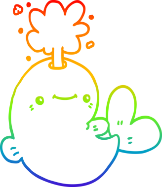 Gökkuşağı gradyan çizgisi insan tarafından çizilmiş su püskürten bir balinanın çizimi