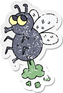 Bir insan tarafından çizilmiş garip bir el çizimi karikatür sineğinin sıkıntılı çıkartması