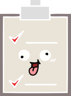 Bir insan tarafından çizilmiş bir kontrol listesinin düz renk retro karikatürü