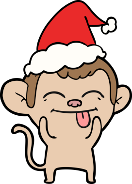 Bir insan tarafından çizilmiş Noel Baba şapkası takan bir maymunun çizimi.