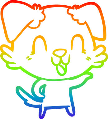 Gökkuşağı gradyan çizgisi bir insan tarafından çizilmiş gülen bir çizgi köpeğin çizimi