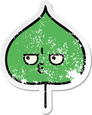 Sevimli bir çizgi film karakterinin sıkıntılı çıkartması. Bir insan tarafından çizilmiş ifade yaprağı.