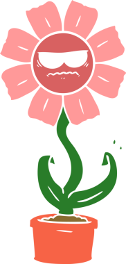 Bir insan tarafından çizilmiş kızgın düz renkli çizgi film çiçeği.