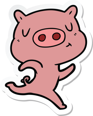 Bir insan tarafından çizilmiş çizgi film içerikli domuz etiketi.