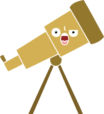 Bir insan tarafından çizilmiş düz renkli bir teleskop karikatürü