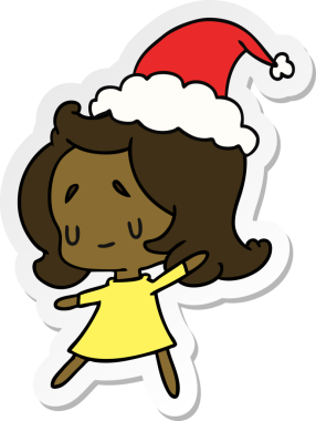 Bir insan tarafından çizilmiş Kawai kızının el çizimi Noel çıkartması.