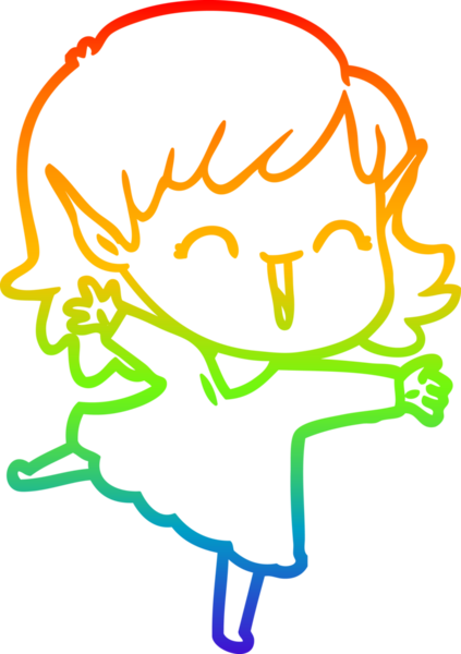 Gökkuşağı gradyan çizgi çizimi bir insan tarafından çizilmiş bir elf kızı