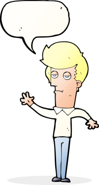 Bir insan tarafından çizilmiş konuşma baloncuğuyla sallanan sıkıcı bir çizgi film.