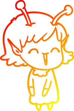 Bir insan tarafından çizilen gülen uzaylı bir kızın sıcak çizgi çizimi.