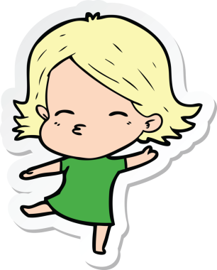 Bir insan tarafından çizilmiş dans eden bir karikatür kadının çıkartması.