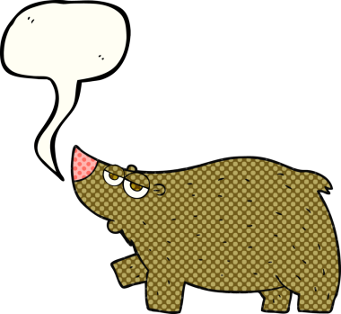 Bir insan tarafından çizilmiş serbest çizilmiş çizgi roman konuşma balonu çizgi film ayısı.