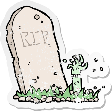 Bir insan tarafından çizilmiş mezardan yükselen zombi çizgi filminin gerilimli çıkartması.