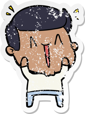 Bir insan tarafından çizilmiş heyecanlı bir karikatür çıkartması.