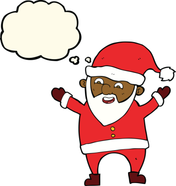 Bir insan tarafından çizilmiş düşünce baloncuklu Noel Baba çizgi filmi.