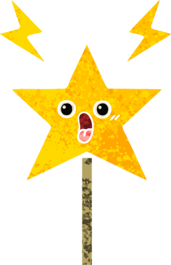 Bir insan tarafından çizilmiş sihirli bir değneğin retro çizim tarzı karikatürü.