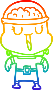 gökkuşağı gradyanı çizimi bir insan tarafından çizilmiş mutlu bir robot çizgi filmi.