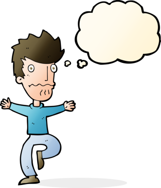 Bir insan tarafından çizilmiş düşünce baloncuğu olan korkmuş bir adam.