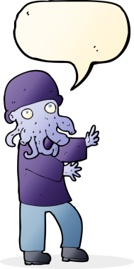 Bir insan tarafından çizilmiş konuşma balonu olan çizgi film canavarı adam.