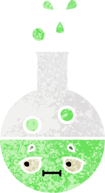 Bir insan tarafından çizilen test tüpünün retro çizim stili karikatürü