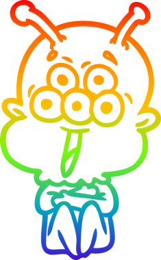 gökkuşağı gradyanı çizimi bir insan tarafından çizilmiş mutlu bir uzaylı çizgi filmi.