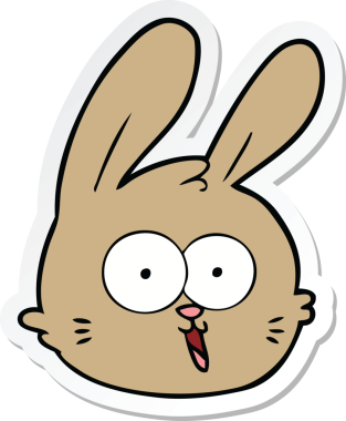 Bir insan tarafından çizilmiş tavşan suratlı karikatür çıkartması.