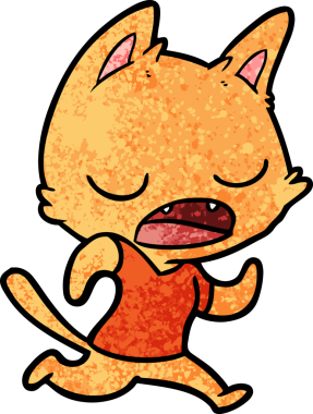 Bir insan tarafından çizilmiş konuşan kedi çizgi filmi.