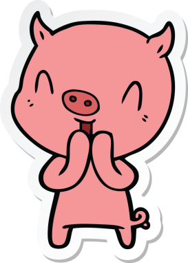 Bir insan tarafından çizilmiş mutlu çizgi film domuzu çıkartması.