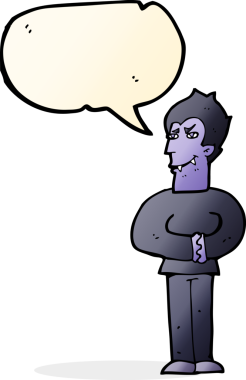 Bir insan tarafından çizilmiş, konuşma balonu olan bir vampir.