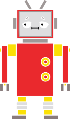 Bir insan tarafından çizilmiş düz renkli bir robot karikatürü
