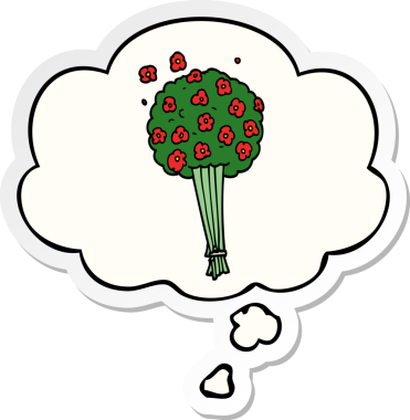 Düşünce baloncuklu bir demet çiçek insan tarafından çizilmiş bir çıkartma.