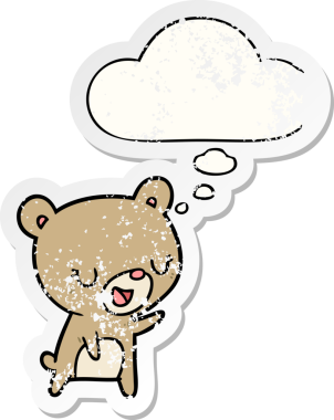 Düşünce baloncuğu olan çizgi film ayısı bir insan tarafından çizilmiş yıpranmış bir çıkartma.