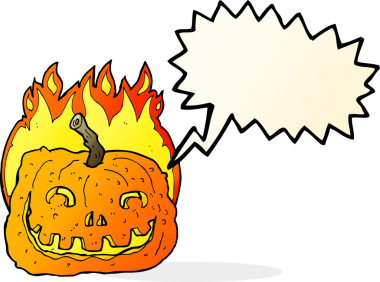 Bir insan tarafından çizilmiş balkabağı ve konuşma baloncuğu.