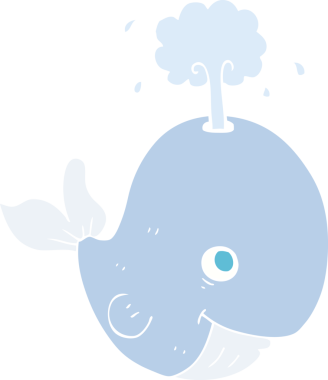 Bir insan tarafından çizilmiş su püskürten balinanın düz renk çizimi