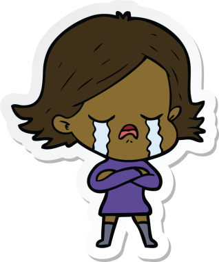 Bir insan tarafından çizilmiş ağlayan bir çizgi film kızına ait etiket.