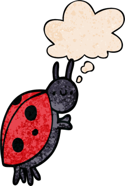 bir insan tarafından çizilmiş grunge doku biçiminde düşünce baloncuğu olan uğur böceği çizgi filmi