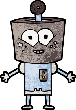 Bir insan tarafından çizilmiş mutlu çizgi film robotu