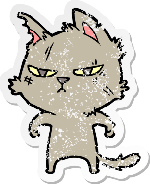 Bir insan tarafından çizilmiş sert bir çizgi film kedisinin sıkıntılı çıkartması.