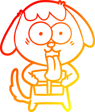 Bir insan tarafından çizilmiş Noel hediyeli şirin bir köpeğin sıcak çizgi çizimi.